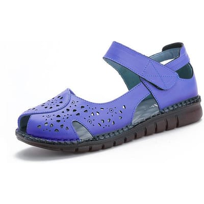 Nieuwe Echt Lederen Zomer Vissenmond Dames Sandalen Hol Gat Zachte Zool Moeder Comfortabel Platte Zool Ademende Dames Schoenen Antislip 41 blue