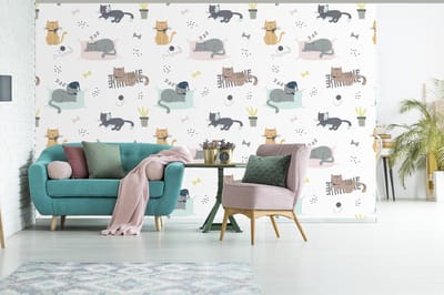 Behang - Fotobehang Katten - Huisdieren - Patronen - Breedte 345 cm x hoogte 220 cm
