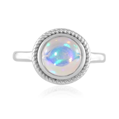 Cavill - Zilveren ring met Welo-opaal 1,073 ct - 925 Sterling zilver, geplatineerd - Uniek rope design, elegante ronde cabochon 8 mm