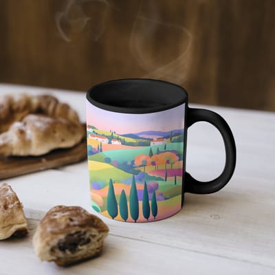 Magische Mok - Foto op Warmte Mokken - Koffiemok - Landschap - Paars - Pastel - Huizen - Magic Mok - Beker - 350 ML - Theemok