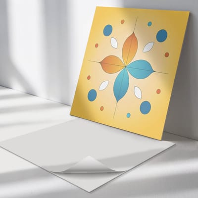 Wallfluent Vinyl Tegels - Geometrisch Bloemenpatroon Wand PVC Tegels - 30 cm x 30 cm - Geel Vinyl Tegels - 9 stuks - Vierkant PVC Tegels - Patroon Plaktegels - Vinyl Tegels Zelfklevend - Plaktegels Keuken en Badkamer