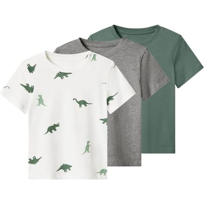 LUPILU Set van 3 kinder T-shirts (print/grijs/groen, 98/104)