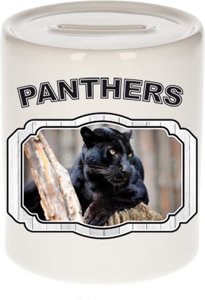 Dieren liefhebber zwarte panter spaarpot 9 cm jongens en meisjes - keramiek - Cadeau spaarpotten panters liefhebber