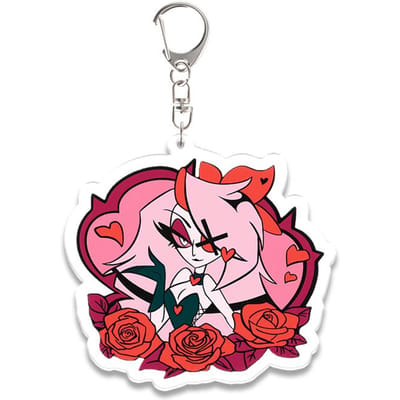Porte-clés Acrylique Périphérique Anime Angel Dust Husk Vox Vaggie Valentino Alastor Mignon Pendentif de Sac à Dos Accessoires Cadeau de Festival white