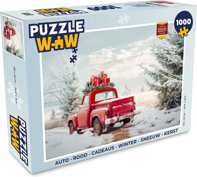 Puzzel Auto - Rood - Cadeaus - Winter - Sneeuw - Kerst - Legpuzzel - Puzzel 1000 stukjes volwassenen - Kerstpuzzel - Kerstpuzzels - Kerst - Cadeau - Kerstcadeau voor mannen, vrouwen en kinderen