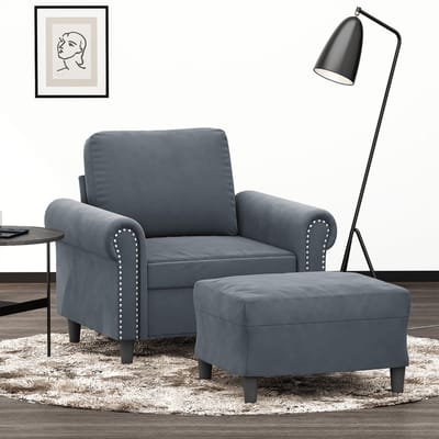 vidaXL - Fauteuil - met - voetenbank - 60 - cm - fluweel - donkergrijs