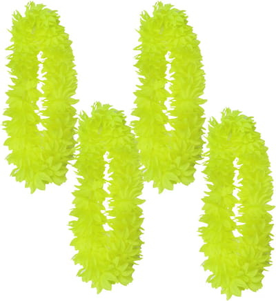 Partyxplosion Hawaii slinger - 4x - neon geel - 1 m - polyester - feestartikelen