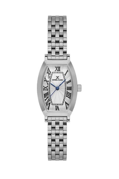 Daniel Klein DK.1.14165-1 - Horloge - Polshorloge - Analoog - Dames - Vrouwen - Ovaal - Stalen band - Metaal - Romeinse cijfers - Strepen - Zilverkleurig - Wit - Zwart - Donkerblauw
