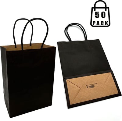Zwarte papieren zakken met handvat - 50 stuks - ideaal als cadeauzakjes - 21x8x15 cm
