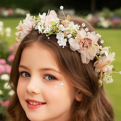 Roze Bloem en Blad Hoofdband Haaraccessoire Communie en Prinsessenkostuum