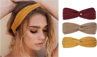 3 Stuks Fijngebreide Dames Haarbanden – Geel, Beige & Rood – Sport & Dagelijks Gebruik – Elastisch