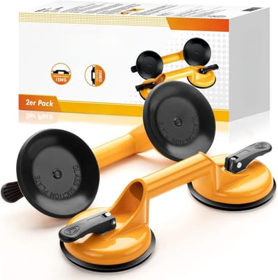 SAVI® Tegeltiller – Tot 120 KG - Tegeldrager – Verpakking van 2 - Tegellifter - Tegeltiller Vacuum - Geel - 33cm x 12cm x 7cm