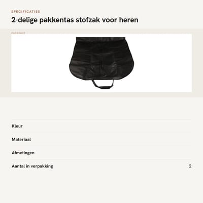 Dailygoods- Pakkentas 2-delig - Stofzak voor pakken - Handvat en ritssluiting - Opvouwbaar - 60x100 cm - Geschikt voor op reis en thuisgebruik - Kostuumtas