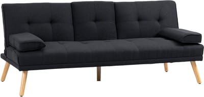Zwarte Slaapbank – Logeerbed Met Verstelbare Rugleuning En Inklapbare Tafel, 181x77x78 cm