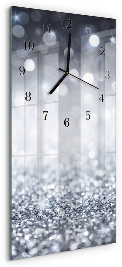 Tulup Wandklok - Brokaat Wandklok Glas Decoratie - 30x60 cm - Zilver Gekleurde Glazen Klok - Zwarte Handen - Rechthoekige Wandklok - Decoratieve Glazen Klok - Glazen Wandklok Design