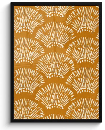 Poster in lijst - Fotolijst 50x70 cm - Posters - Waaierachtige motieven - Geel - Vintage - Posterlijst zwart - Decoratie - Wanddecoratie woonkamer - Muurdecoratie slaapkamer