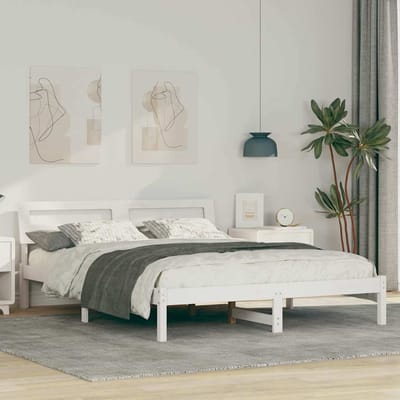 vidaXL - Bedframe - met - hoofdeinde - Wit - 160 - x - 200 - cm - Massief - grenenhout