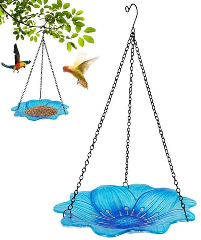 Solidchoice - Glazen Vogelbad met Bloemenpatroon voor Tuin en Balkon