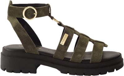 Tobosued platte leren sandalen