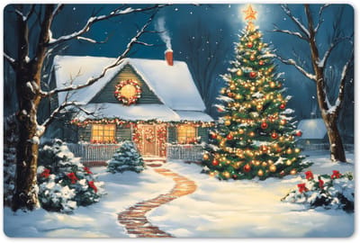 Placemats 45x30 cm - Placemat kunststof - 1 stuk - Kerst - Kerstboom - Winter - Huis - Sneeuw - Borden onderleggers - Decoratie voor op tafel - Keuken tafeldecoratie accessoires - Vinyl onderlegger - Tafelversiering