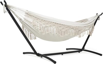 Hangmat met standaard - Dubbele hangmat Tuin hangmat - Ontspannen in de tuin - Boheems ontwerp met kwastjes