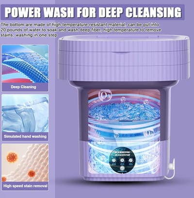 Draagbare Mini Wasmachine - 10 liter, Opvouwbaar, 3 Modi - Reiswasmachine voor Babykleding - Paars