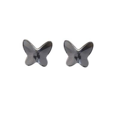 Behave - Oorknopjes vlinder met zwart kristal - zilverkleur - trendy chic