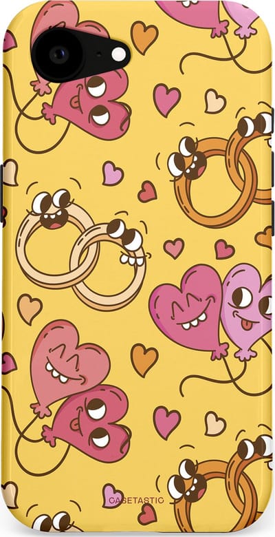 Casetastic Hoesje Geschikt voor Apple iPhone 16e Magsafe - Stijlvolle Beschermende Duo-layer Case - Gele Hartenpret