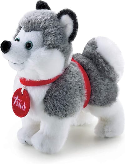 Trudi - Trudino Knuffel Hond Husky 15 cm - Handgemaakt in Italie - Zacht pluche - Knuffeldier voor jongens en meisjes - Grijs Wit - 8x15x15 cm maat XS