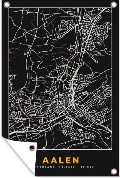 Muurdecoratie Stadskaart – Plattegrond – Duitsland – Goud – Aalen – Kaart - 120x180 cm - Tuinposter - Tuindoek
