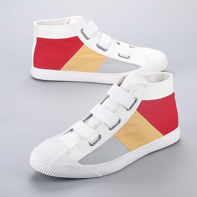 Chaussures en toile Ballerines quotidiennes Homme Baskets montantes à lacets Chaussures vulcanisées pour homme Chaussures de marche à couleurs assorties Chaussures d'école 42 white