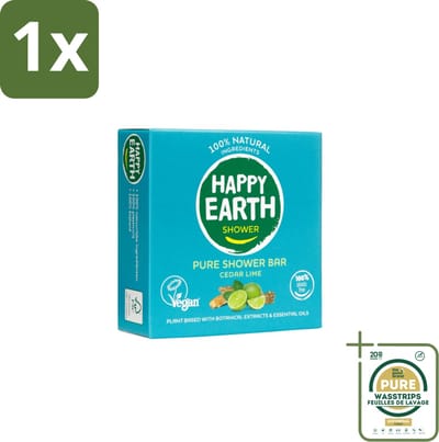 1 x Happy Earth – Shower Bar – 100% Natuurlijk Cedar Lime – 90 g- Shower Bar - Natuurlijke Douchegel - Ceder En Limoen - 100% Natuurlijke Ingrediënten - Vegan