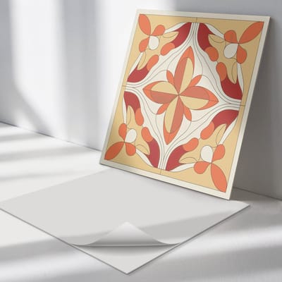 Wallfluent Vinyl Tegels - Abstract Bloemenpatroon Zelfklevende Vinyl Tegels - 30 cm x 30 cm - Rood Vinyl Tegels - 9 stuks - Vierkant PVC Tegels - Patroon Plaktegels - Vinyl Wandtegels - Plaktegels Keuken en Badkamer