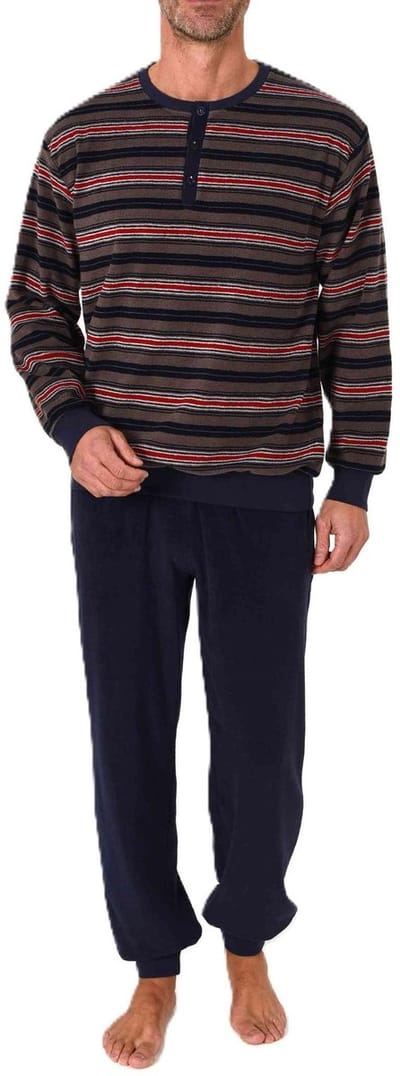 Heren pyjama in badstof met manchetten in een stijlvolle blokstreep-look - ook in oversize
