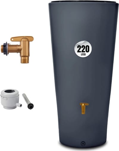 TIM® Waterton - Regenton - Watertank - 220 Liter - Afvoerklep en Afvoerbuisaansluiting - Grijs - 58cm x 58cm x 120cm