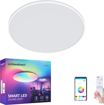 Lichtendirect - Smart LED Plafondlamp met Afstandsbediening -RGBWW - Warm Wit & Koud Wit - APP Bedienbaar - Plafondlamp kinderkamer - Plafonniere voor woonkamer
