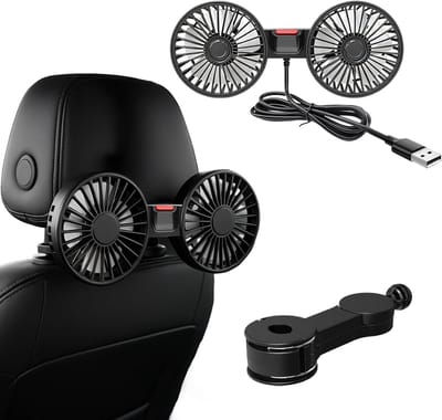 SnelShoppen - Auto-achterbankventilator 360 graden draaibaar, USB-ventilator met 3 snelheden, krachtig en stil, mini-ventilator voor thuis, kantoor, 1