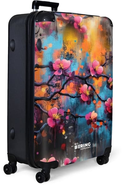 NoBoringSuitcases.com® - Koffer groot - Reiskoffer lichtgewicht - Bloesemtakken op kleurrijke achtergrond - Rolkoffer met 4 wielen - Grote trolley XL - 98 liter bagage