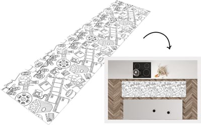 Keukenloper - Loper keuken - Film - TV - Patroon - 200x50 cm - Keukenloper vinyl