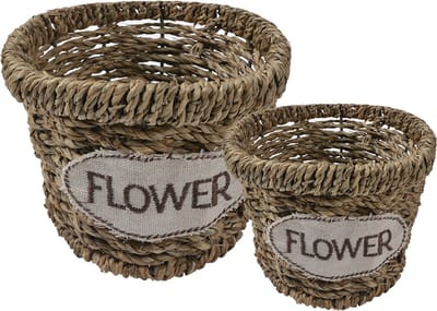 Clayre & Eef Opbergmand Set van 2 Ø 16 / Ø 13 cm Bruin Zeegras