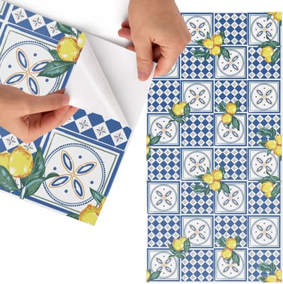 Tulup Meubelfolie - Citroenpatronen Decoratiefolie Zelfklevend - 65x130 cm - Blauw Meubelfolie - Meubel Wrap Folie - Geometrische Meubelfolie - Plakfolie Meubels - Keuken decoratie - Achtergronden en patronen