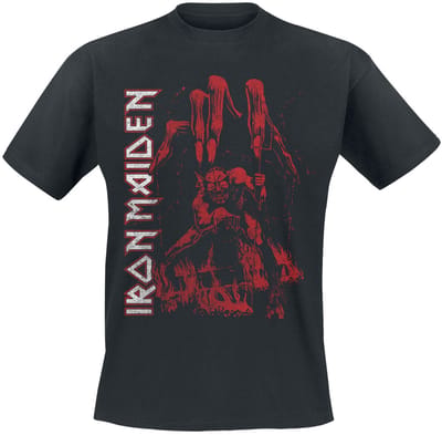 Iron Maiden T-shirt - Eddie Big Hand Red - S tot 5XL - voor Mannen - zwart