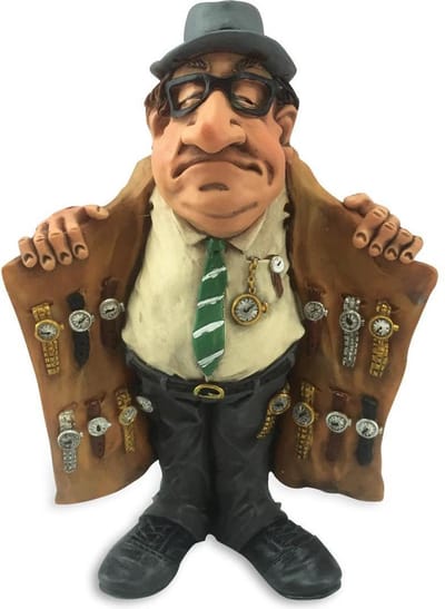 Grappige beroepen beeldje horloge verkoper de komische wereld van karikatuur beeldjes – komische beeldjes – geschenk voor – cadeau -gift -verjaardag kado