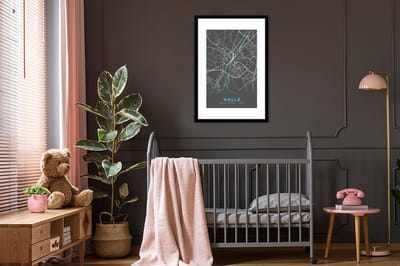 Fotolijst incl. Poster - België – Halle – Stadskaart – Kaart – Blauw – Plattegrond - 60x90 cm - Posterlijst