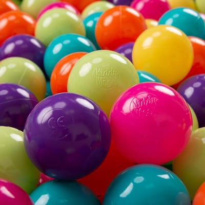 KiddyMoon 50 ∅ 7cm kinderballen speelballen voor ballenbad baby plastic ballen made in eu, lichtgroen/geel/turquoise/oranje/donkerroze/paars
