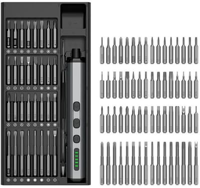 GELLDG Mini elektrische schroevendraaierset - 68-in-1 magnetische precisieschroevendraaierset - Geschikt voor reparaties aan iPhones, laptops en drones - Grijs