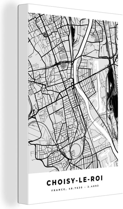 Canvas Schilderij Choisy-le-Roi - Plattegrond - Frankrijk - Kaart - Stadskaart - 20x30 cm - Wanddecoratie