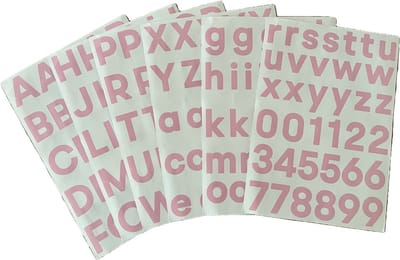 plakletters roze | alfabet stickers | met cijfers | hoogte 4 cm