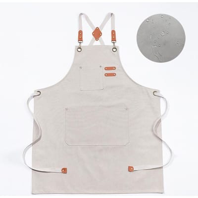 Tablier de chef LMETJMA en toile avec dos croisé et coton pour homme et femme avec grandes poches et réglable pour cuisine et travail JT310 white