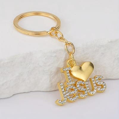 VANDAAG VERZONDEN - Sleutelhanger - Goud - Christelijk - Staal - I love Jesus